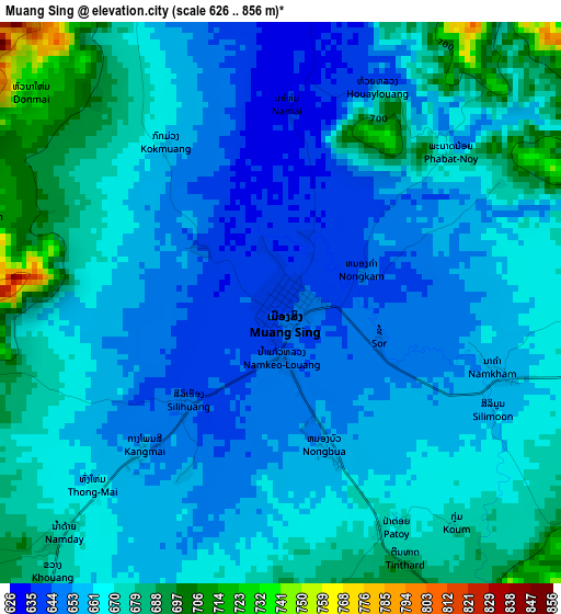 Muang Sing elevation map