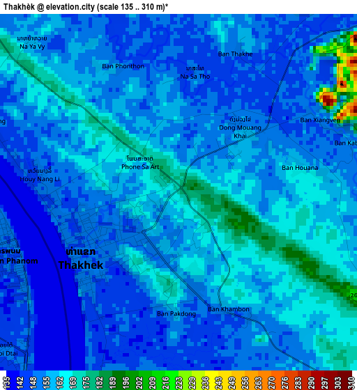 Thakhèk elevation map