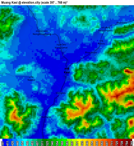 Muang Kasi elevation map