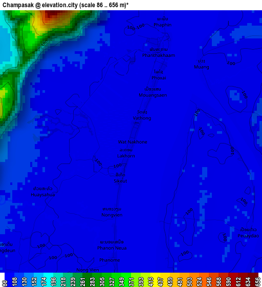 Champasak elevation map