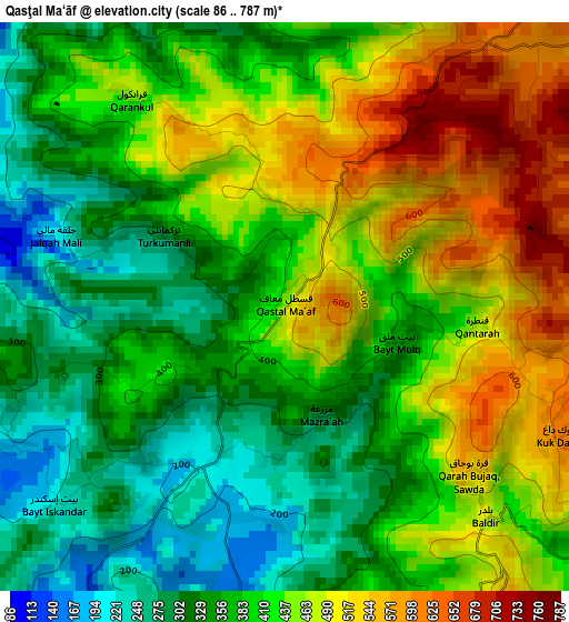 Qasţal Ma‘āf elevation map