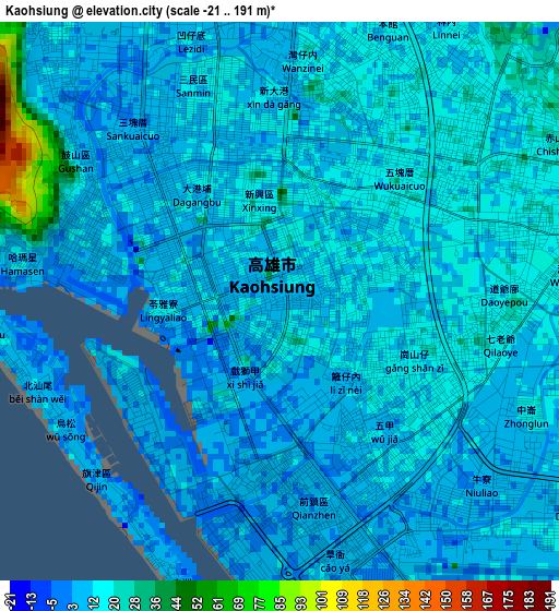 Kaohsiung elevation map