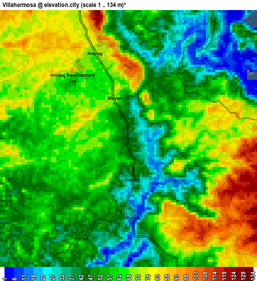 Villahermosa elevation map