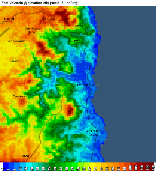 East Valencia elevation map