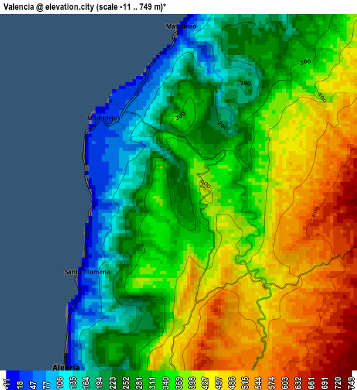 Valencia elevation map