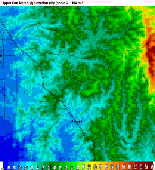 Upper San Mateo elevation map