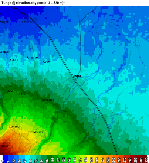 Tunga elevation map