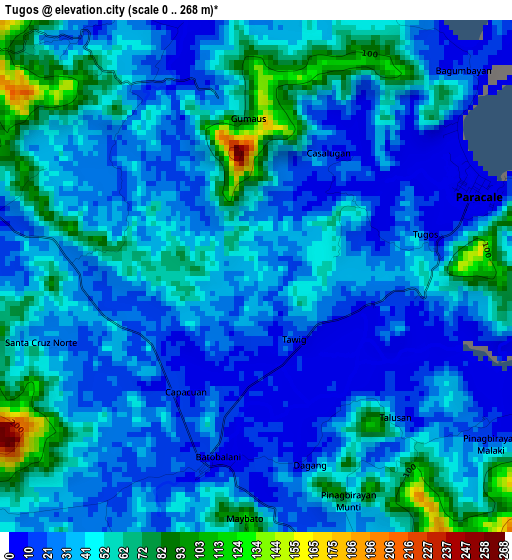 Tugos elevation map