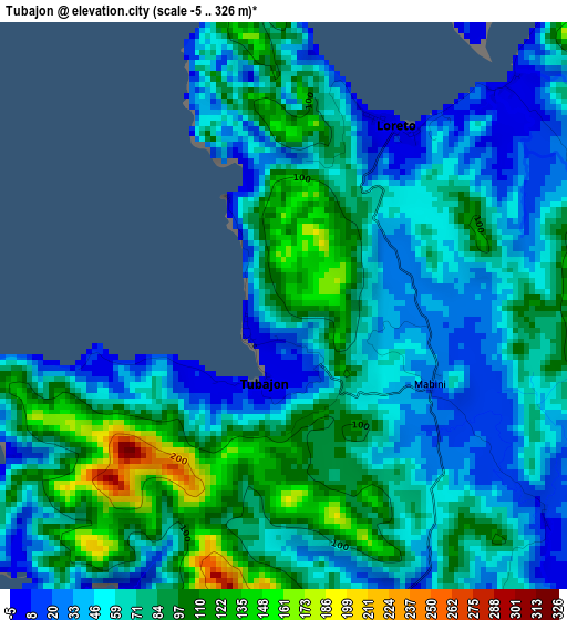 Tubajon elevation map