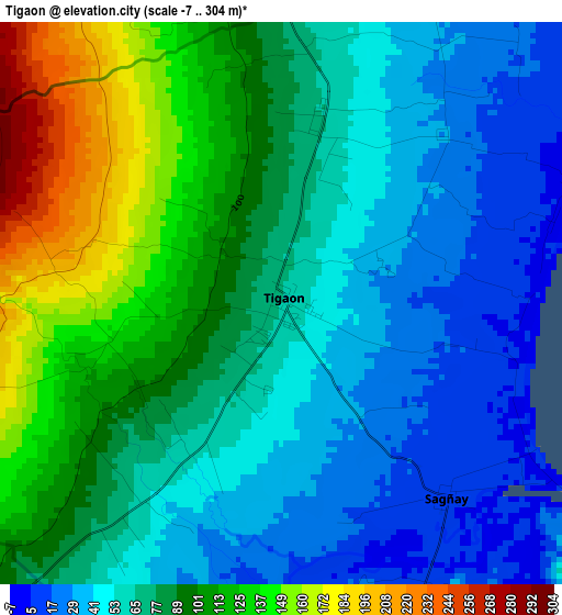 Tigaon elevation map