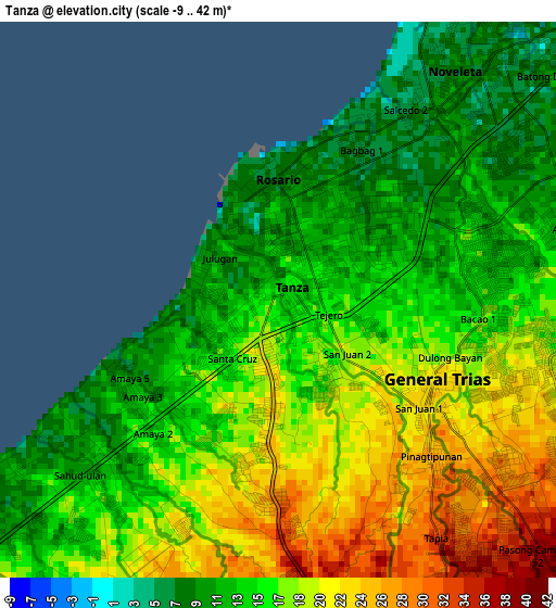 Tanza elevation map