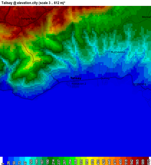 Talisay elevation map