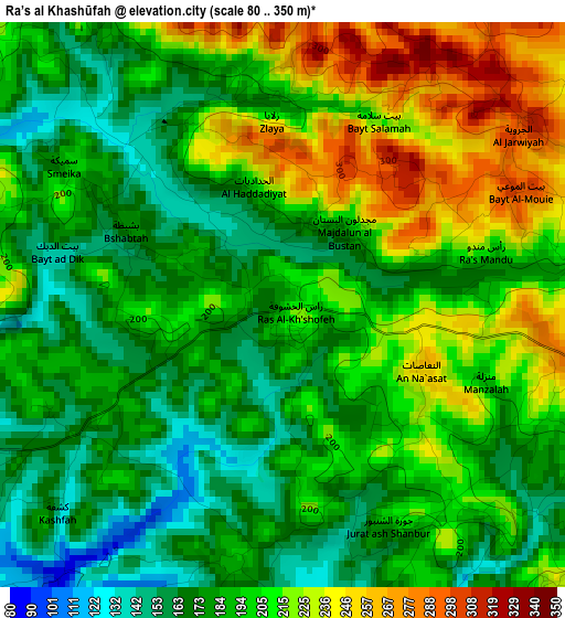 Ra’s al Khashūfah elevation map