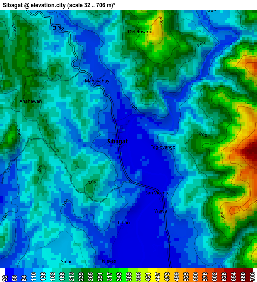 Sibagat elevation map