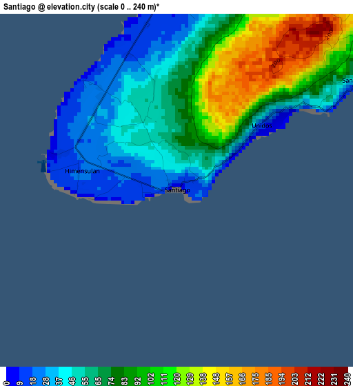 Santiago elevation map