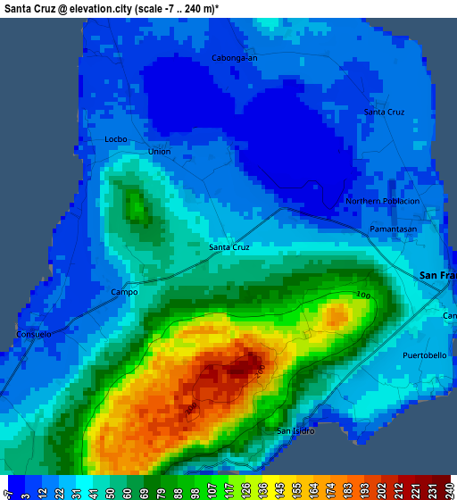 Santa Cruz elevation map