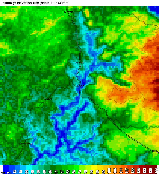 Putiao elevation map