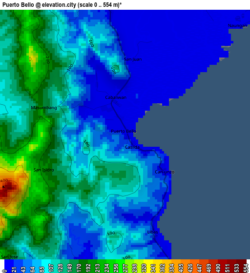 Puerto Bello elevation map