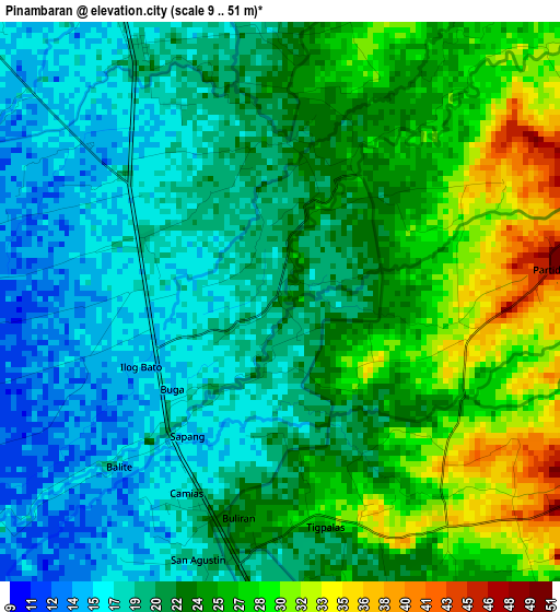 Pinambaran elevation map