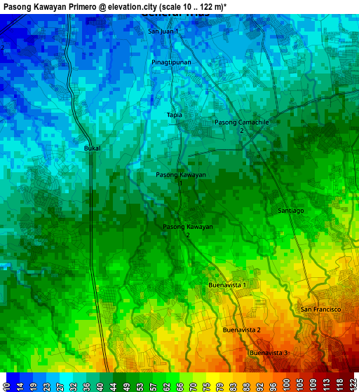 Pasong Kawayan Primero elevation map