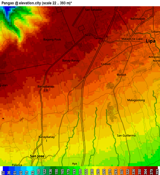 Pangao elevation map