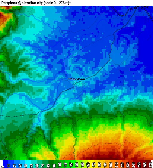 Pamplona elevation map