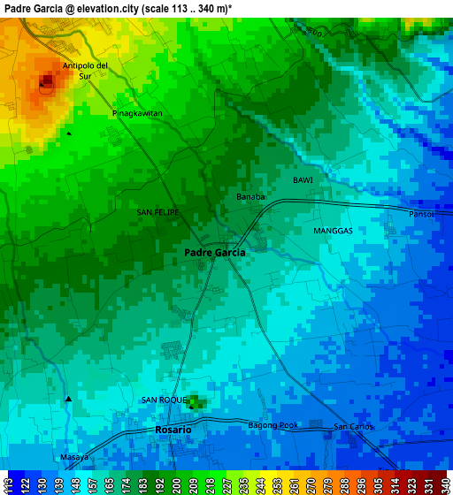 Padre Garcia elevation map