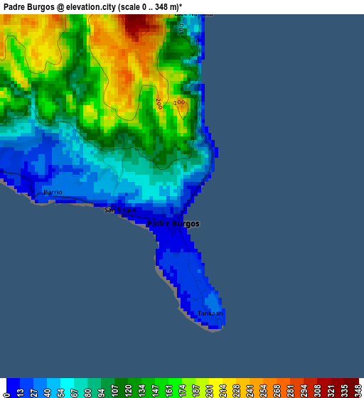 Padre Burgos elevation map