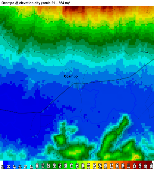 Ocampo elevation map