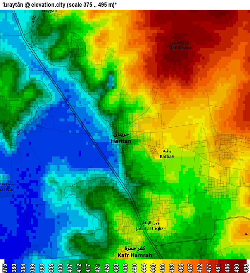 Ḩuraytān elevation map