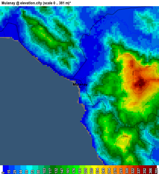 Mulanay elevation map