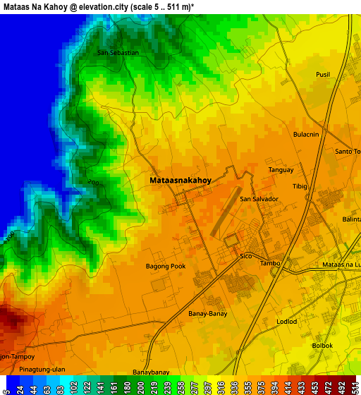 Mataas Na Kahoy elevation map