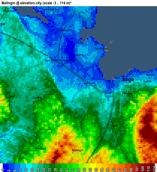 Malingin elevation map