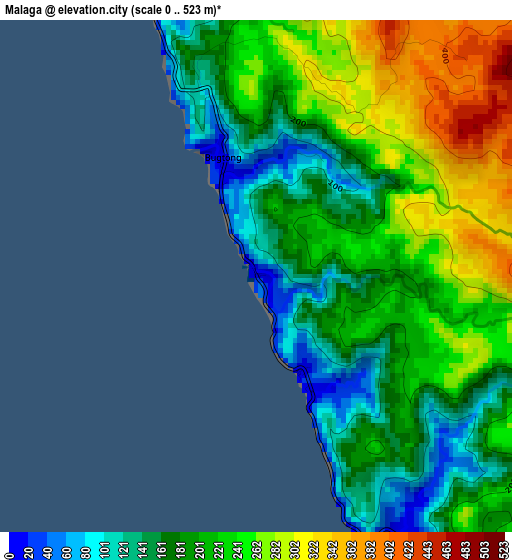 Malaga elevation map