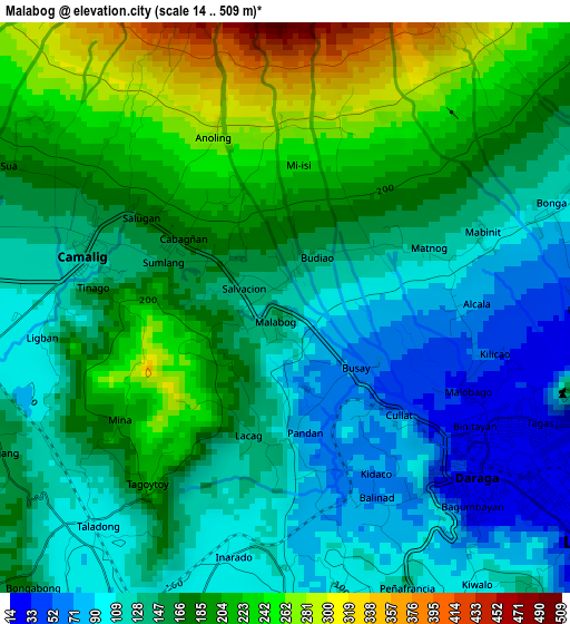 Malabog elevation map