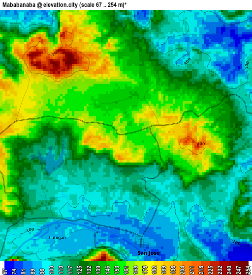 Mababanaba elevation map