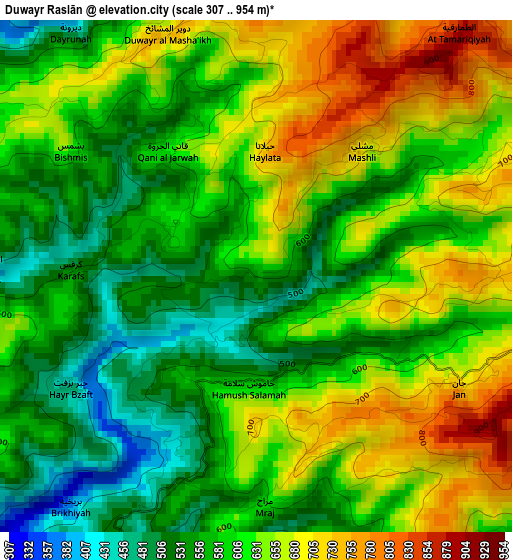 Duwayr Raslān elevation map