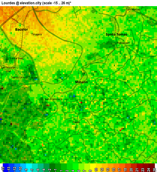 Lourdes elevation map