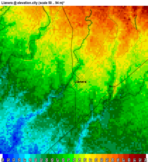 Llanera elevation map