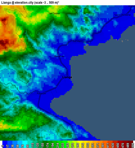 Lianga elevation map