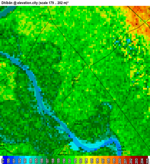 Dhībān elevation map