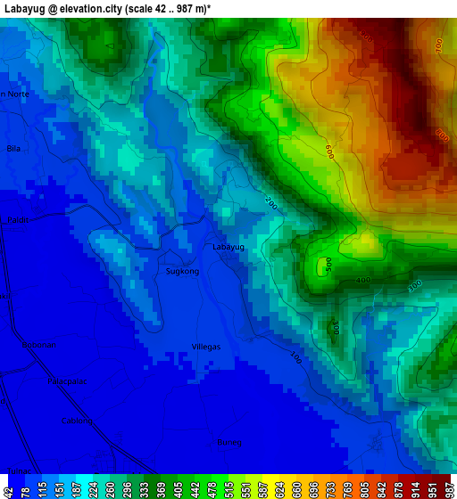 Labayug elevation map