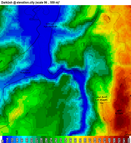 Darkūsh elevation map