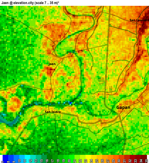 Jaen elevation map