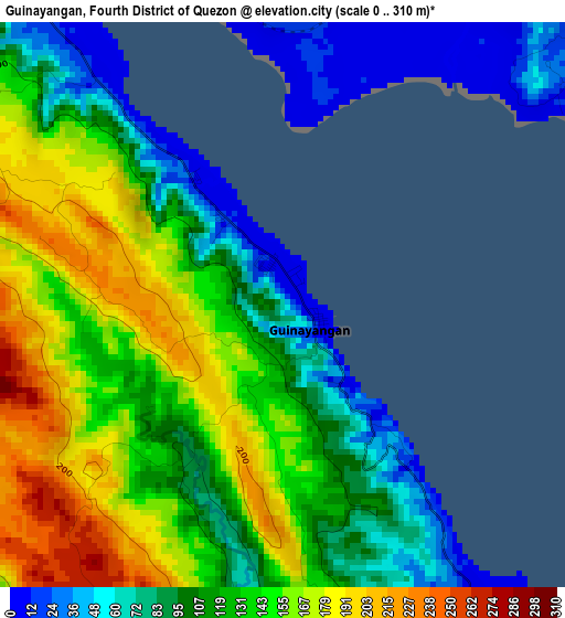 Guinayangan, Fourth District of Quezon elevation map