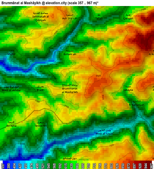Brummānat al Mashāyikh elevation map