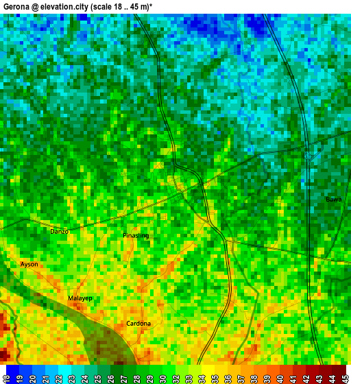 Gerona elevation map