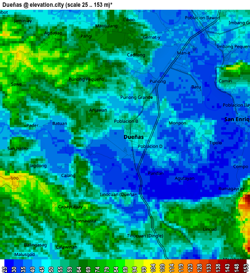 Dueñas elevation map