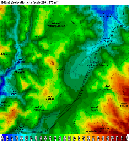 Bdāmā elevation map