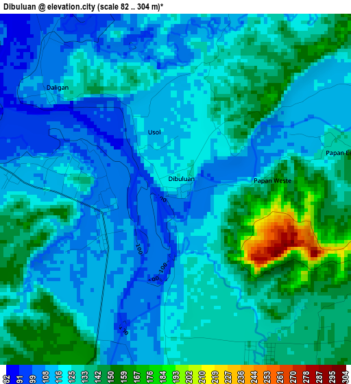 Dibuluan elevation map